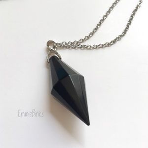 New Genuine Black Obsidian Pendulum Pendant Necklace | Real Gemstone Necklace